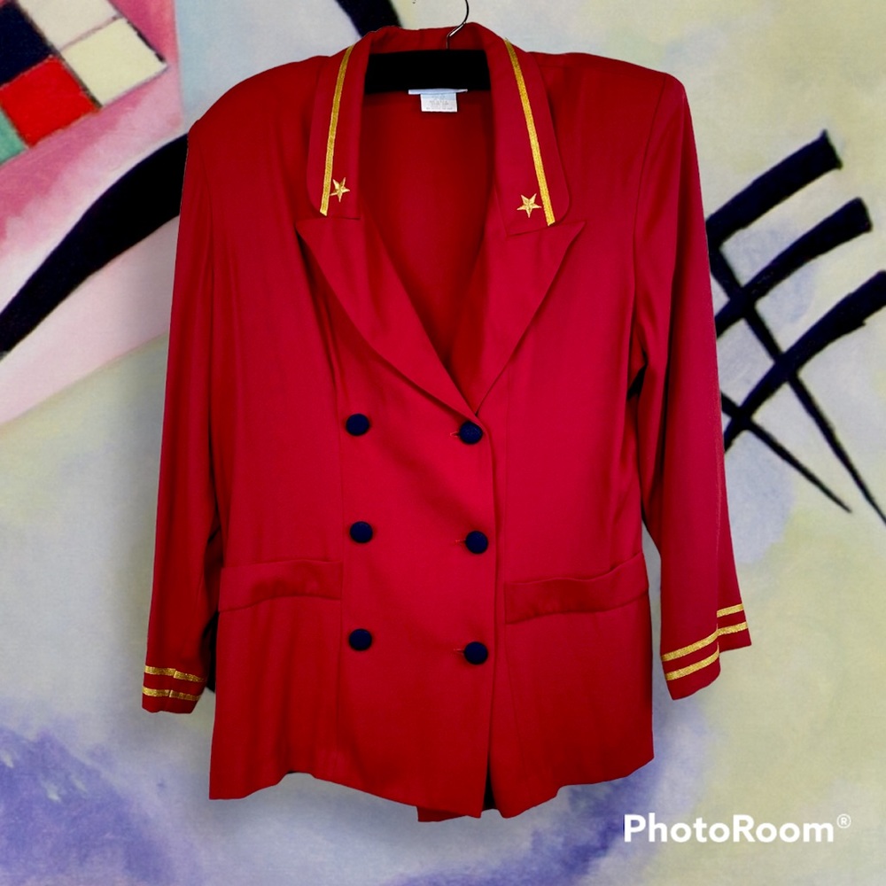 VINTAGE 80s Blazer Stars and Stripes 🇺🇸 size 16P Red Blue Gold